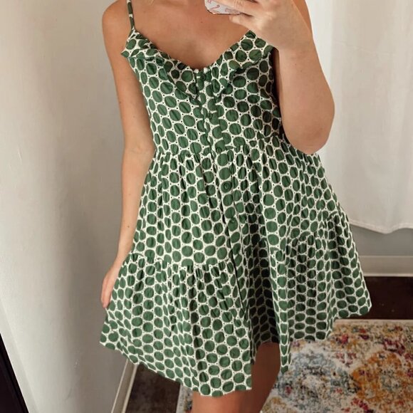 NWT Joy Joy | Tiered Embroidered Dress Green Spaghetti Strap | Size L - Picture 2 of 14